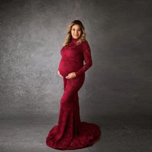 Dresses Baby Shower Lace Maternity Dresses for Photo Shoot Long Fancy Pregnancy Dress Elegence Pregnant Women Maxi Gown Photography Prop