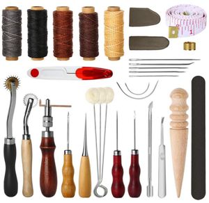 ABKM 31 PCS läder Syverktyg Diy Leather Craft Tools Hand sömnadsverktygsset med Groover Awl Waxed Thread Thimble Kit3177471