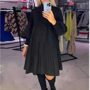 Plus Größe Kleider Schwarz Lange Ärmeln Lose Kleid Frauen Elegante Casual 3XL Große Midi Kleidung 2024 Mode