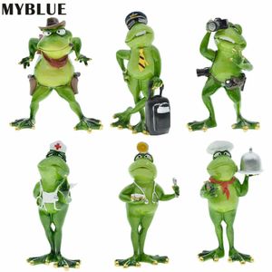 MYBLUE Decoration Crafts Resin Animal Frog Chef Pographer Nurse Cowboy Plane Captain Figurines Home Room Garden Decoration 240131