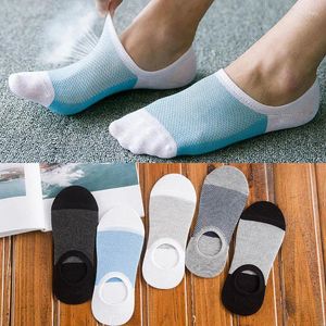 Meias masculinas 5 pares malha invisível verão homens barco primavera fina respirável antiderrapante masculino tornozelo curto