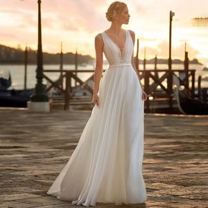 Abito da sposa in chiffon con scollo a V donna 2024 elegante pizzo Boho A-Line abiti da festa da sposa applique Vestido De Novia Robe De Mariage