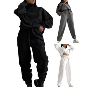 ランニングセット女性2ピースセット女性用2ピーストラックスーツ濃い温かいスウェットシャツパンツルースフィットジッパースタンド首輪長袖
