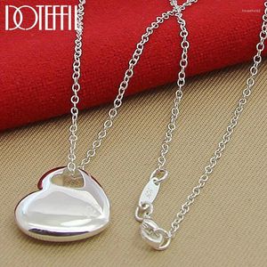 Hängen Doteffil 925 Sterling Silver Solid Heart Smooth Pendant Necklace Chain for Woman Man Wedding Engagement Party Charm smycken