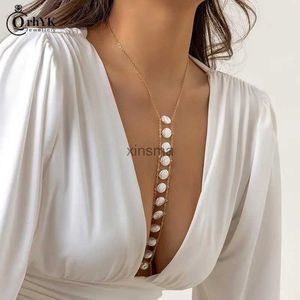 Andra smyckesuppsättningar Böhmen Imitation Pearl Cross Bröst Bröst Body Body Midjehalsband för kvinnor Bikinis Summer Beach smycken Tillbehör YQ240204