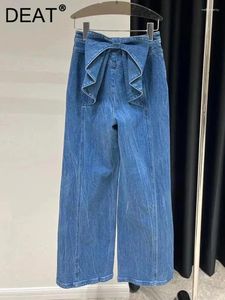 Kvinnors jeans vintage mode bågar brett ben rak 2024 vår trendiga föremål hög midja denim byxor kvinnlig 11xx8770