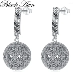 Hoop Earrings Black Awn 2024 Fashion For Women Classic Silver Color Trendy Spinel Engagement