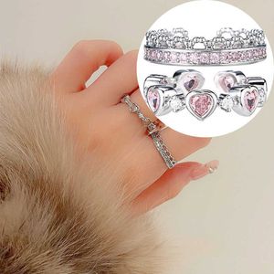 Band Rings Pink Diamond Love Ring Womens Tail Ring 925 Sterling Silver Open Pink Diamond Crown Ring Colorless and Unique Design P4v7