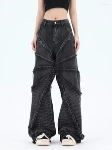 Kvinnors jeans rå kant orolig hög midja kvinnor amerikansk retro mode lös rak hiphop harajuku stil y2k byxor