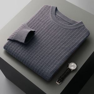 Autumn and winter men's 100% wool cashmere sweater plaid thick pullover fashion plus size shirt business casual knit bottoming s 240124