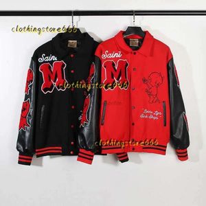 Herrenjacken Fashion Designer Kleidung Casual Coats Jacke Oberbekleidung Saint Michael Jinging derselbe amerikanische Heilige Michael Leder Ärmel Baseballjacke Mantel