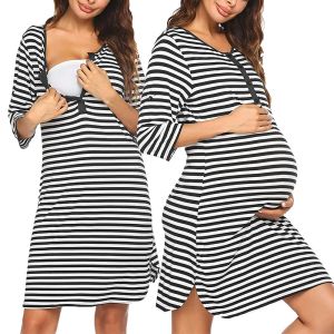 Dresses Dresses Pregnant Woman Stripe Short Sleeve Breastfeeding Pregnancy Nightwear Clothes Nightgown Maternity Nursing Dress Vestidos