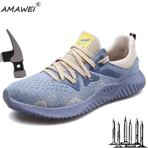 AMAWEI Work shoes Steel Toe protection breathable Lightweight safety shoes with iron toe anti-stab anti-slip working shoes 240130