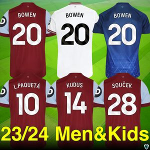 23 24 WHam U Soccer Jerseys - Bowen, Lucas Paquetá, Kudus, Soucek Editions.Premium para fãs - casa, fora, terceiro.Nome de personalização de vários tamanhos, número