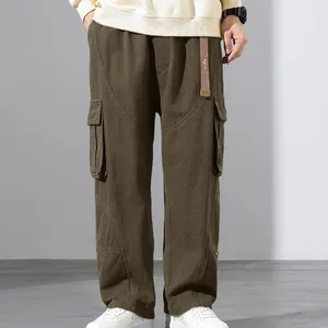 Мужские брюки, мужские широкие свободные однотонные брюки с несколькими карманами и эластичной резинкой на талии, мягкие дышащие уличные длинные брюки