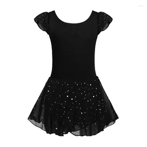 Stage Wear Ruffle Sleeve Ballet Practice Suit Children's Training Dancewear Girls Dance Leotard With Sequin Skirt Dress