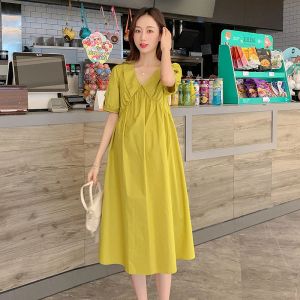 Dresses Green High Waist VNeck Pregnancy Brief Clothes Plus Size Pregnant Woman ALine Linen Dress Long Loose Maternity Summer Dresses