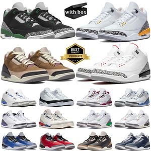 Con scarpe da basket Box Fear Pack 3 per uomo donna Racer Blue Black Cat UNC Pine Green White Cement Varsity Royal sneakers sportive da uomo