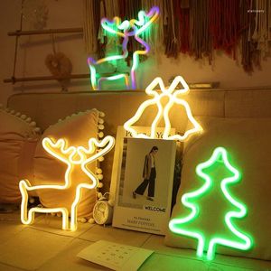 Night Lights Christmas Decoration LED Neon Sign Light Love Deer Elk Bell Snowflake Sock Tree Shape For Weddings Party