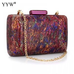 Yyw acrílico bolsa feminina vintage colorido mármore festa de formatura noite saco de embreagem luxo festa bolsa mulher casual caixa garras bolsa 240125