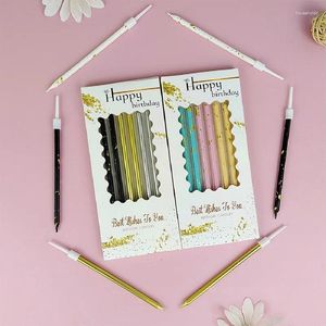 Ferramentas de Bolo 6 PCS Arte Onda Lápis Feliz Aniversário Vela Decoração Conjunto Longo Pólo Reto Colorido Fontes de Festa Criativas Anos