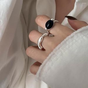 Кольца кластера PANJBJ, кольцо из стерлингового серебра 925 пробы с черным агатом для женщин, подарок на вечеринку, геометрическая ручная работа, нерегулярные волнистые ювелирные изделия, падение