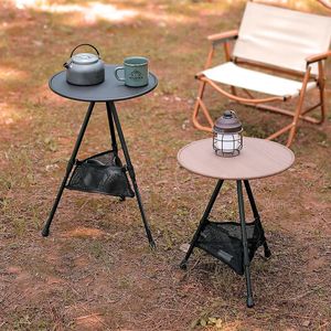 Telescopic Folding Round Table Outdoor Three-legged Dining Table Portable Aluminum Alloy Coffee Table Hike Picnic Liftable Table 240125