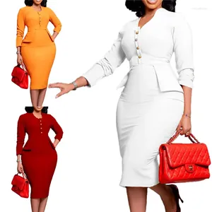 Sukienki swobodne 2024 Fall Trend Kobiety Eleganckie długie rękawie Kościół biznesowy Women Dame Długość Kolan Biuro Formalna suknia ołówkowa