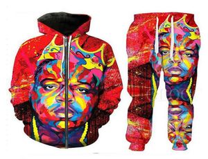 NOWOŚĆ MENWOMENS The Notorious Bigbiggie Smalls 3D Print Casual Fashion Zipper Hoodiessweatpants Hip Hop TrackSuits Bluierpants4328673