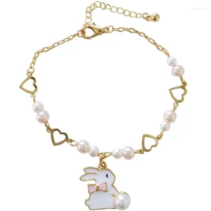 Charm Bracelets Cute Little White Simulated-pearls Simple Friendship Gold Color Heart Hollow Aka Sorority