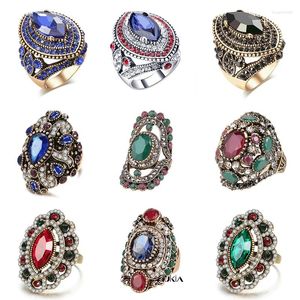 Anéis de cluster vintage estilo étnico do oriente médio criativo resina de cristal anel feminino 2024 lindo festa turca acessórios de jóias
