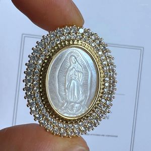 Hängselhalsband Promotion! AAA CZ Stone Virgin of Guadalupe Natural Mother Pearl Shell Charms för smycken som gör religiösa medaljer