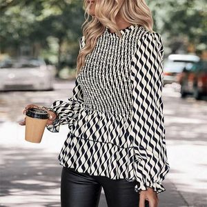 Women's Blouses 2024 Autumn Fashion Casual Collar Black And White Striped Flared Sleeves Temperament Commuting Slim Fitting Shirt