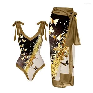 Costumi da bagno da donna Retro Stampa Cuciture Costume intero Costume da bagno Beachwear 2024 Scollo a V Vita alta Cover Up Bikini floreale fresco