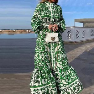Casual klänningar vintage maxi för kvinnor unga damer blommor tryckt bohemisk stil chiffong lång klänning kvinnlig strand semester kläder