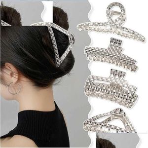 Headwear acessórios para o cabelo headwear acessórios para o cabelo chique grande garra de metal para mulheres meninas geometria oco caranguejo clipe coreano elegante h dhezc