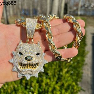 Enorm 3,5 Iced Out VVS Moissanite Diamond Hip Hop 18K Gold Plated Sterling Silver 925 Angry Pitbull Dog Pendant Halsband för män