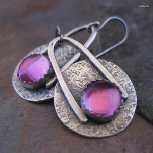 Orecchini pendenti disco geometrico viola-rosa pietra naturale intarsiata desiderio gioielli bohémien vintage di lusso