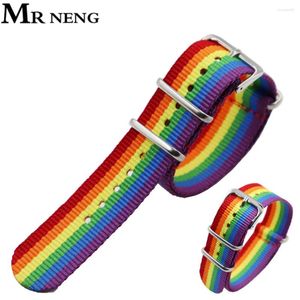 Uhrenarmbänder für Regenbogen-Nylonarmband, Herren-Damen-Uhren, Zubehör, Armband, 14 mm, 16 mm, 18 mm, 20 mm, 22 mm, 24 mm