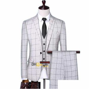 Garnitury Blazer w stylu brytyjski garnitur w kratę męskie spodnie mody projekt mody High End Slim Wedding Banquet Business 3