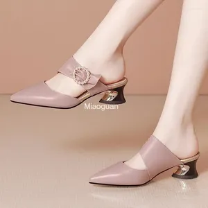 Dress Shoes Women Fashion Black Bow Tie High Quality Slip On Party Ladies Casual Beige Elegant Middle Heel For Office Comfort Slippers