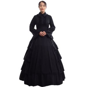 Retro Women Gothic Medieval Flounces Reenactment Costume Dress Vintage Victorian Carnival Party Black Ball Gown Dress291S