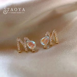 Stud Earrings 2024 Mermaid Concubine Teardrop Shaped Illustrated Zircon Letter M Gold Color Party Women's Fashion Luxury Jewelry