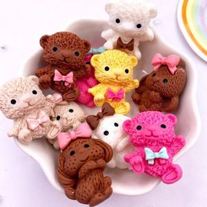 Dekoracyjne figurki 10pcs Ręcznie malowana żywica Kawaii kolorowy bownot pudel płaski kamienny notatnik