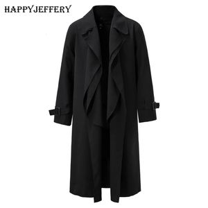 MENS SPRING Autumn Thin Cape Windbreak Fashion Cloak Overcoat Long Trench Coats Man Pea Coat Open Stitch Peacoat Outwear W06 240124