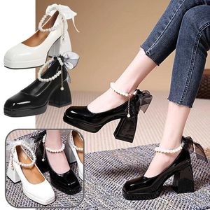 Sandalen Damen Mode Mary Jane Schuhe Leder High Heel Vielseitig Damen Arbeitsgröße 8 Schnalle für Frauen Rose