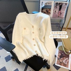 Maglioni da donna Edizione Han Bordo in pellicola e piccola fragranza dell'aria Cappotto in maglione cardigan lavorato a maglia con quattro cuciture tascabili femminili