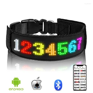 Dog Collars RGB Color LED Collar With Programmable Screen Scrolling Customized Text Animations Rechargeable Glowing Pet