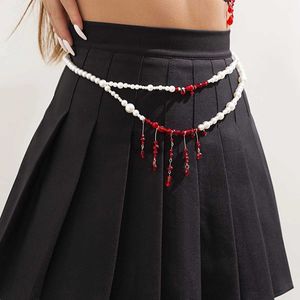 مجموعات مجوهرات أخرى Salircon Punk Imitation Pearl طبقة مزدوجة سلسلة الخصر القوطية حمراء حبة حبة البطن السلسلة النساء مثير الاتجاه جسم المجوهرات yq240204