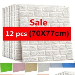 Adesivos de parede 12pcs painéis de espuma de tijolo 3D adesivos de parede auto-adesivos DIY em relevo pedra papel de parede decoração de casa sala de estar cozinha decoração dhdnp